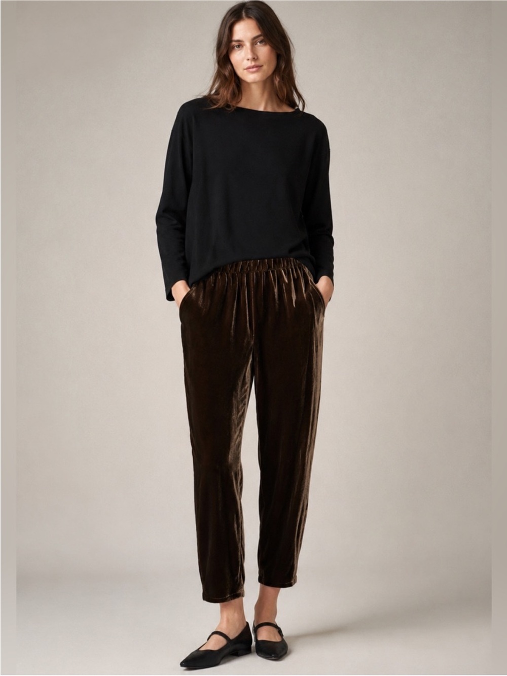 Eileen Fisher Pullon Lantern Velvet Ankle Pant size Large